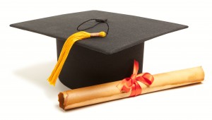 Gortarboard and graduation scroll