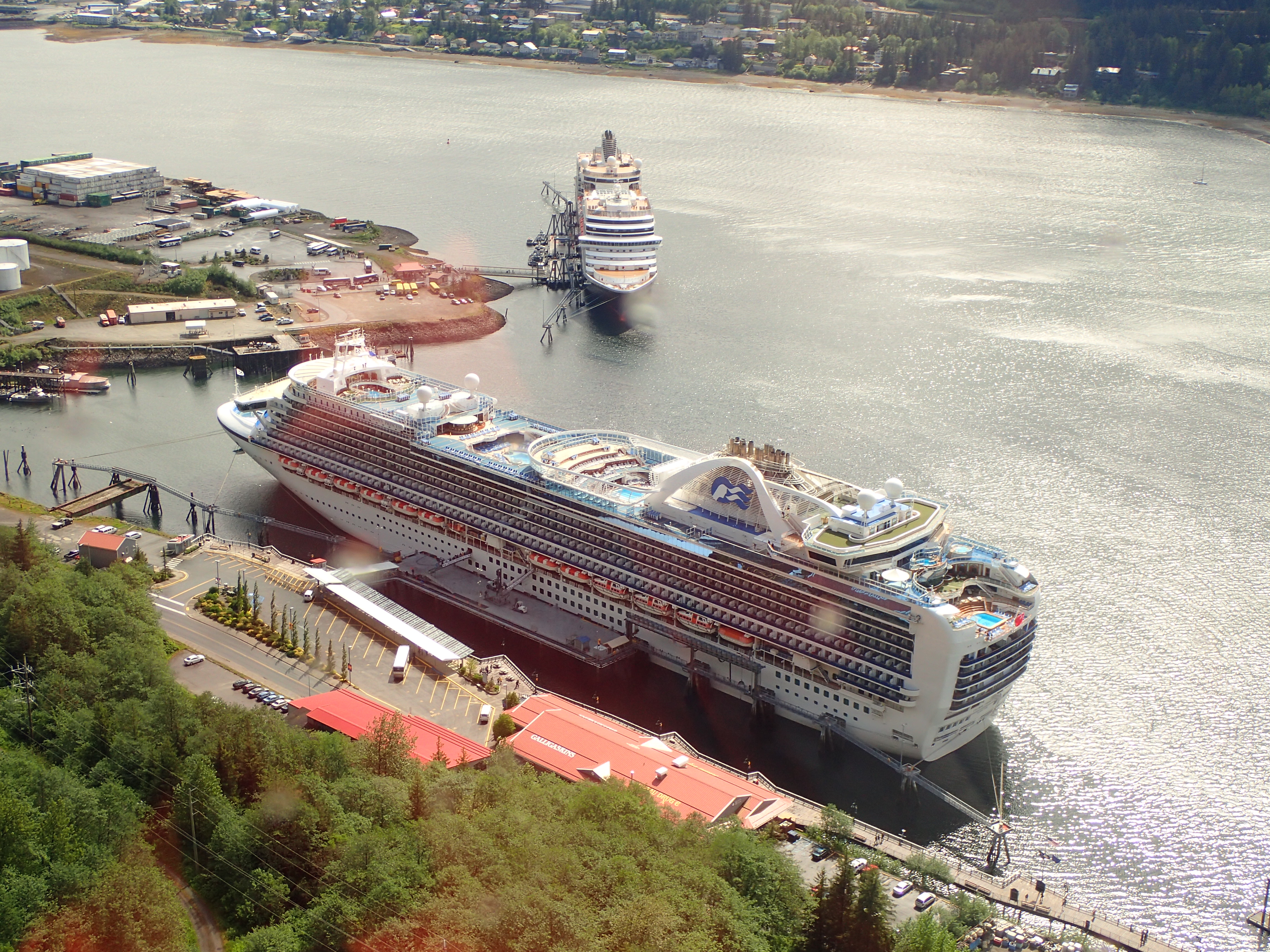 Looking down on our cruise ship from the Mount Roberts tramway in Juneau.